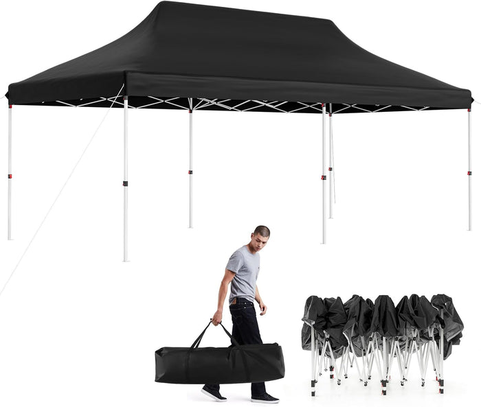 Gazebo Pieghevole da Giardino 3 x 6m, Gazebo Pop-up con Borsa da Trasporto, Regolabile in Altezza, per Feste, Barbecue, Giardino e Spiaggia (Nero)