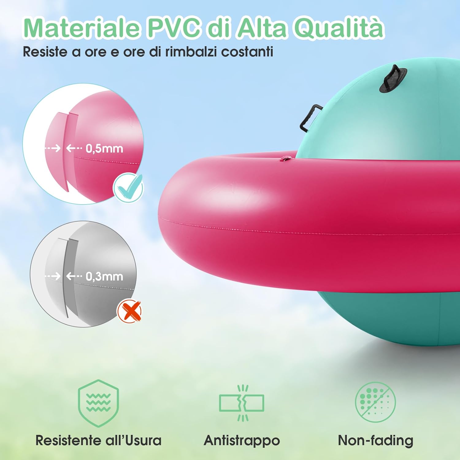 Giostra Gonfiabile a Pianeta per Bambini da 223CM per Inclinare, Arrampicarsi e Saltare con 6 Maniglie Incorporate, Giocattolo Spaziale per Esterno per Bambini dai 5 Anni+ (Rosa+Verde)