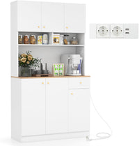 Armadio Dispensa da Cucina, Credenza da Cucina Alta con Ripiani Regolabili in 3 Posizioni, Illuminazione a LED e Presa Elettrica, per Sala da Pranzo, Soggiorno, Cucina, 100 x 40 x 181 cm