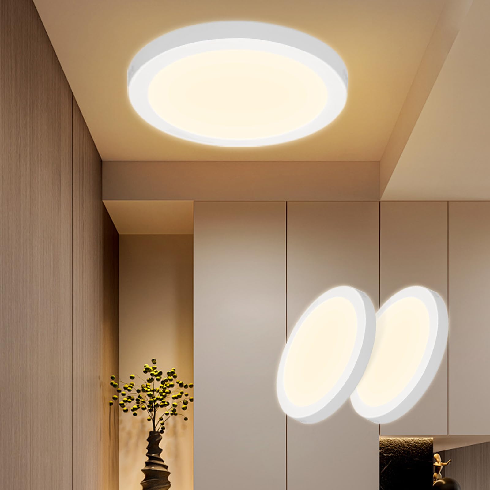 ZMH Lampada da soffitto LED set 2 pezzi tonda 18W 3000K 23cm bianca caldo moderna per corridoio interno