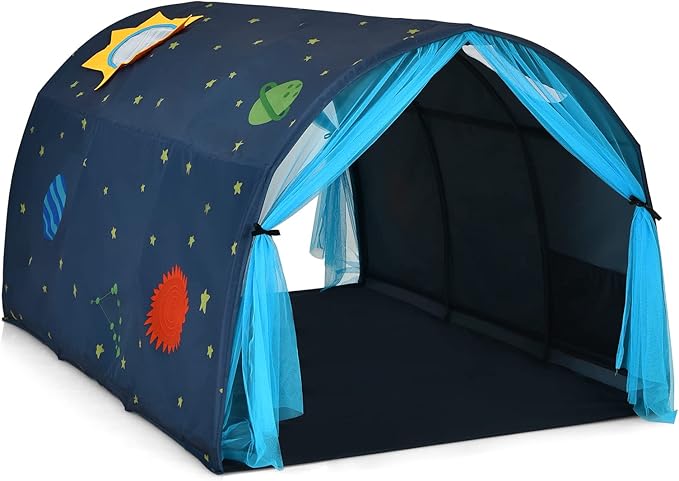 Tenda da Gioco per Bambini, Tenda per Letto con Borsa di Trasporto, Casetta per Bambini Portatile, per Camera da Letto Salone Giochi, 144 x 102 x 82 cm (Blu)
