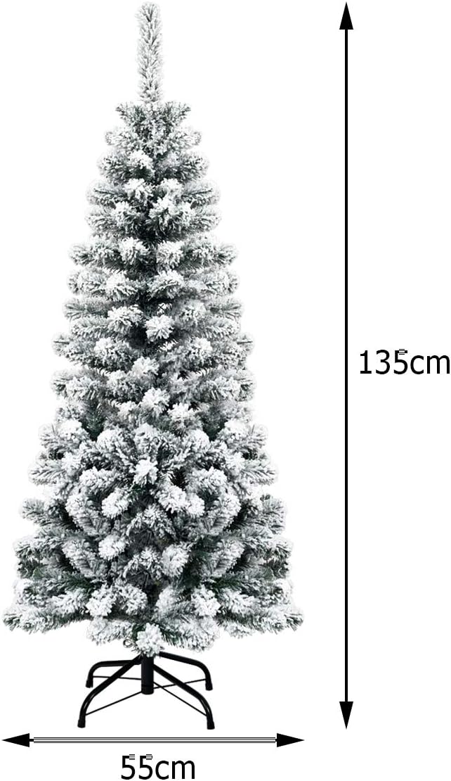 Albero di Natale Innevato 140/180/225 cm, Albero di Natale Artificiale Slim con 242/500/641 Rami Realistici e Folti e Base Pieghevole di Metallo, Apertura a Ombrello (140 cm)
