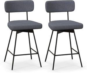 Set di 2 Sgabelli da Bar Girevoli a 360¡ã, Sgabelli da Cucina con Schienale, Poggiapiedi, Sedia Alta Moderna Imbottita Struttura in Metallo, Altezza 90,5 cm, Capacit¨¤ di 150 kg (Grigio)