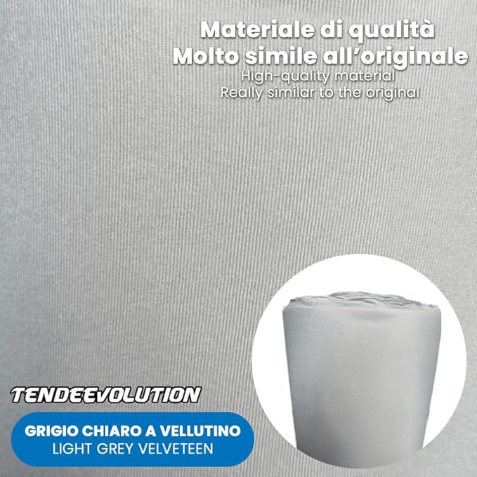 Kit Riparazione Tessuto Cielo Auto - Vellutino Grigio Chiaro Con 1 Colla a Pennello - Misura 1,50 x 4 m - Adatto anche per Pannelli Portiere e Pantoni