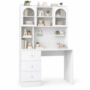 Scrivania con 3 cassetti e pannello forato， MDF bianco 100x55x180 cm