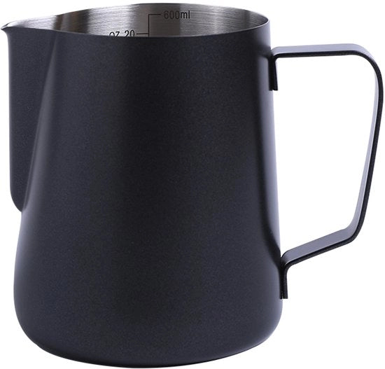 Caffè e latte art accessori, barista, 600ml, acciaio inossidabile, nero, portatile, misuratore di latte, adatto a macchina per caffè e macchina per latte, espresso, cappuccino, latte e altri disegni di latte.
