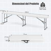 Panca pieghevole in plastica 182 cm per interni ed esterni, Sedia da picnic portatile con piano HDPE Bianco-Panchine