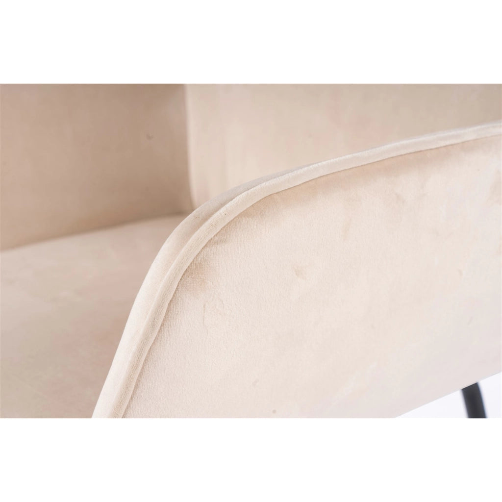 Sedia Eliot 100 in velluto crema con braccioli