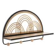 Mensola Oporto con appendiabiti in ferro, legno e rattan — 46x15,5x30 cm