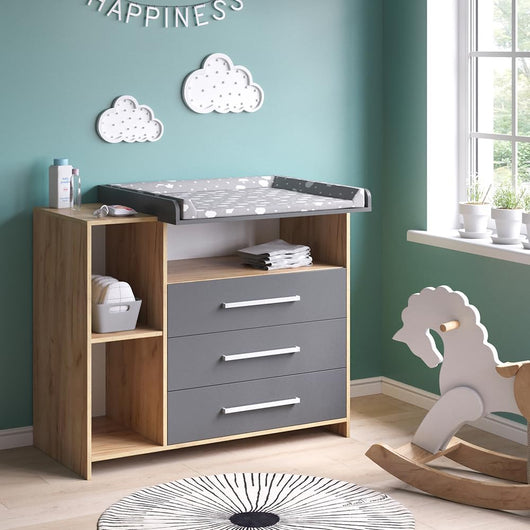 Fasciatoio Oskar, Antracite/Sonoma, 113 x 100 cm, convertibile in cassettiera grazie al fasciatoio rimovibile