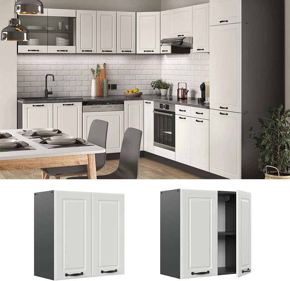 Pensile da cucina R-Line, Bianco casa di campagna, 60 cm, per la libera combinazione all'interno di sistemi cucina modulari