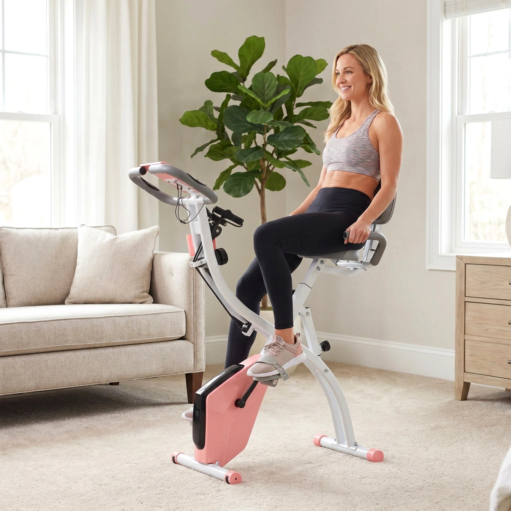 Cyclette Pieghevole 2 in 1 ¨C Xylo ¨C Resistenza Magnetica 8 Livelli, Volano 2.5kg, Display LCD, Rosa