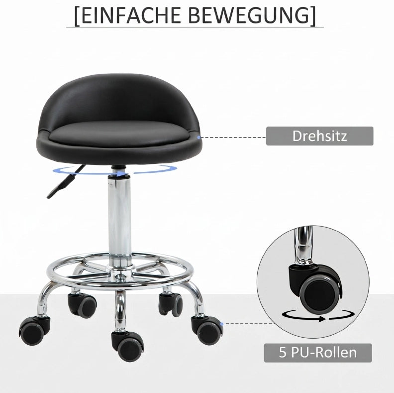 Set di 2 sgabelli ULEVR con schienale e ruote, altezza regolabile 57-72 cm, similpelle nera