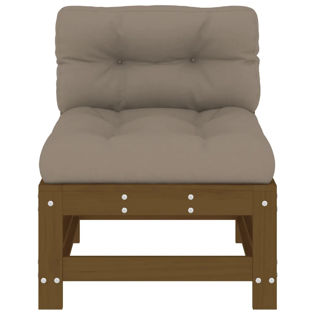Divano Centrale con Cuscini-Sofa Modulare-Divanetto Marrone Ambra Legno Massello Pino 711873