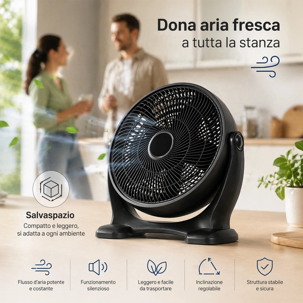 Ventilatore da Pavimento Ø45 cm Inclinazione Variabile Potenza 75W Nero