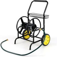Carrello Avvolgitubo da Giardino, Capacità di 70 m per Tubi da 20 mm, Carrello per Tubo da Esterno in Metallo Robusto con 2 Ruote e Cestino Portaoggetti, per Giardino, Prato e Patio (Nero)