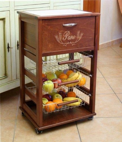 VESUVIO CARRELLO PORTAPANE 85X49X39 CM IN COLORE NOCE TOP BIANCO