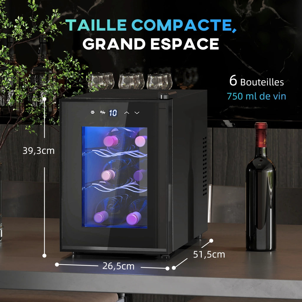 Cantinetta Vino 6 Bottiglie 17L ¨C zephmum ¨C Temperatura Regolabile 8-18¡ã LED Nero