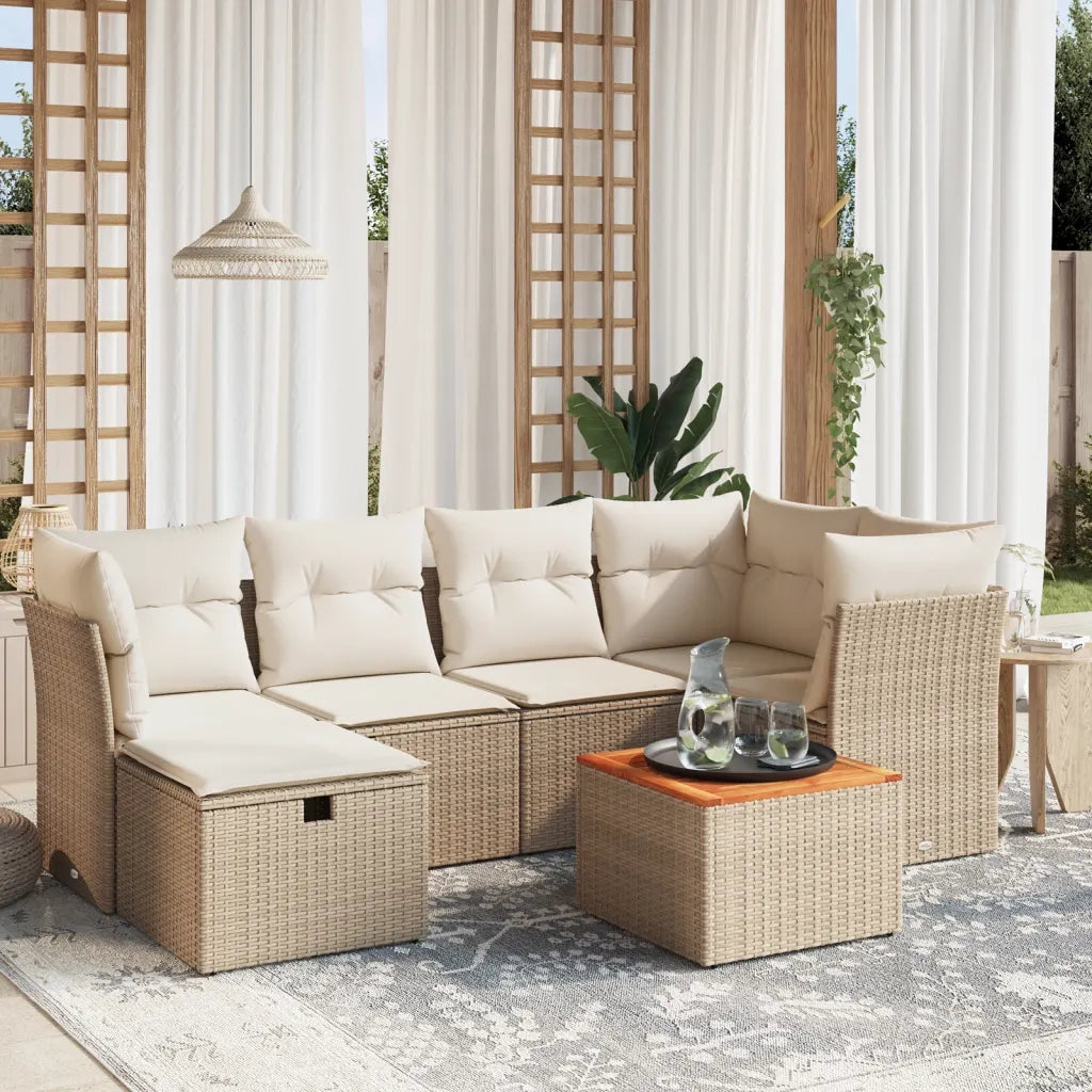 Set Divani da Giardino 7 pz con Cuscini Beige in Polyrattancod mxl 113731