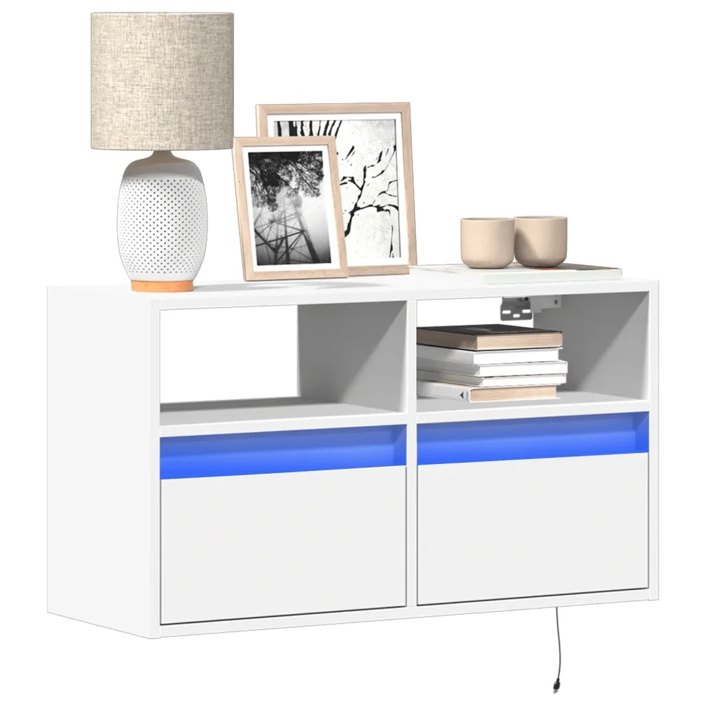 Mobile TV a Parete con Luci LED-Mobile TV a Muro Bianco 80x31x45 cm 415300