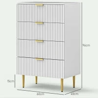Cassettiera 4 Cassetti Moderna con Maniglie Dorate, 60x40x96 cm, Bianco
