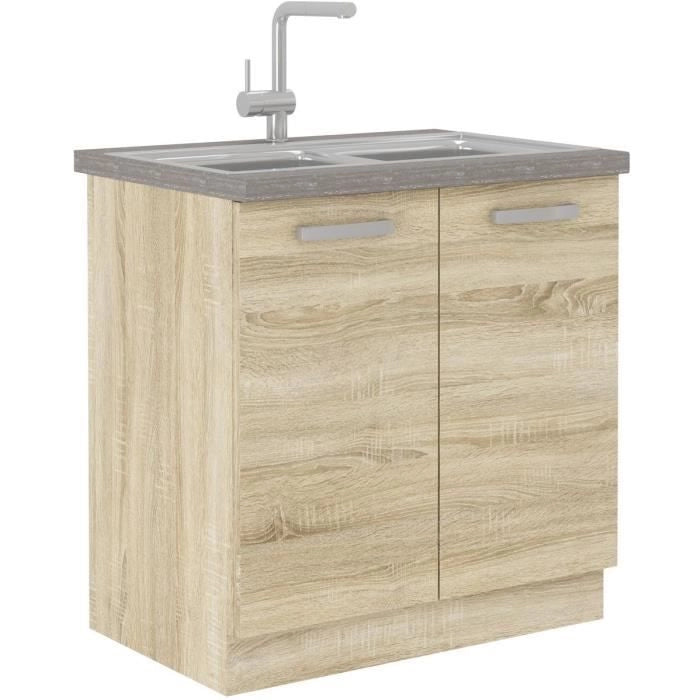 LASSEN Base cucina sottolavello L 80 cm - Decoro rovere chiaro Sonoma