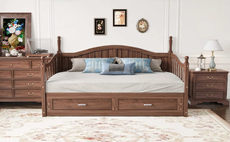 DESMIU Litto a scomparsa 90 × 190 cm 2 posti con 2 cassetti, senza materasso, in legno, noce naturale