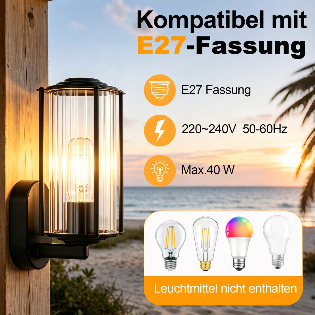 ZMH Lampada da Esterno Interno E27 Max 40W Nero per Terrazza Balcone/Parete Giardino Senza Lampadina