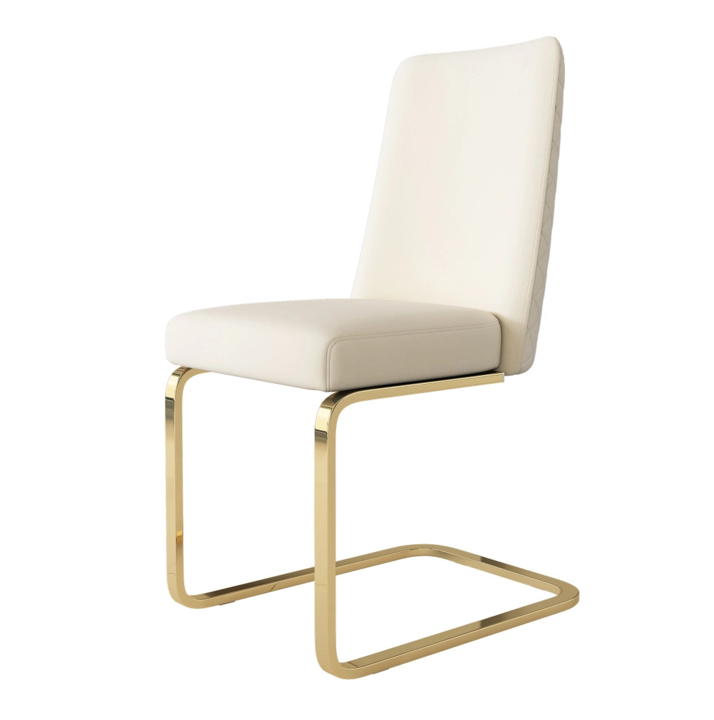 Set di 4 sedie in velluto con schienale a rombi e gambe in metallo; beige