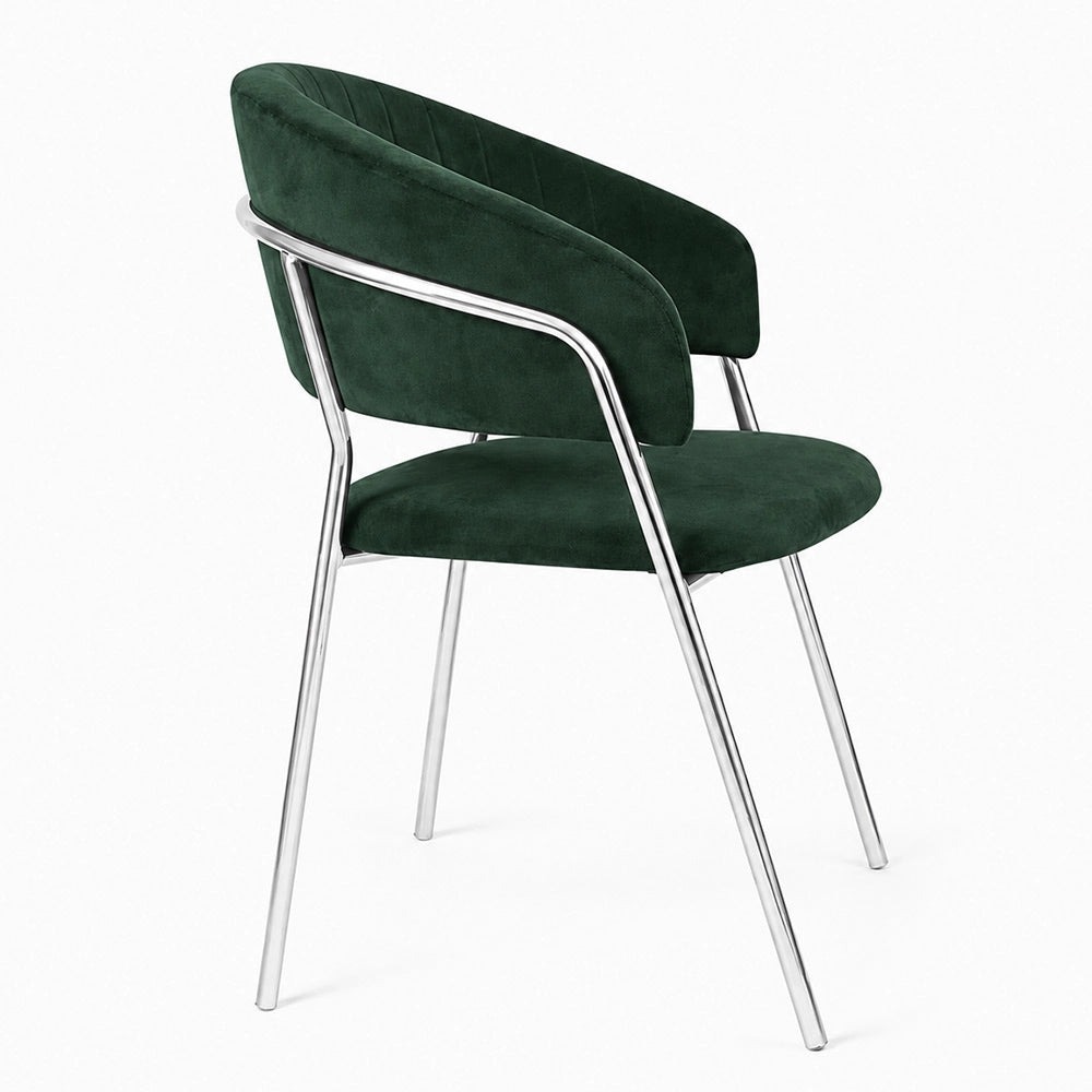 Sedie da pranzo set da 2 Aurelia in velluto verde con gambe in ferro cromato