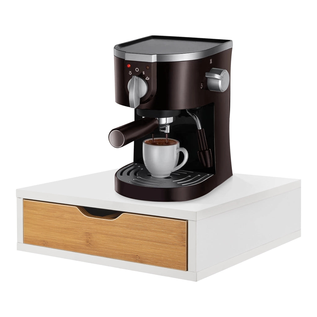 Supporto Vieremä per Macchina da Caffè con Cassetto per Capsule o Cialde - Bianco / Effetto Bambù [en.casa]