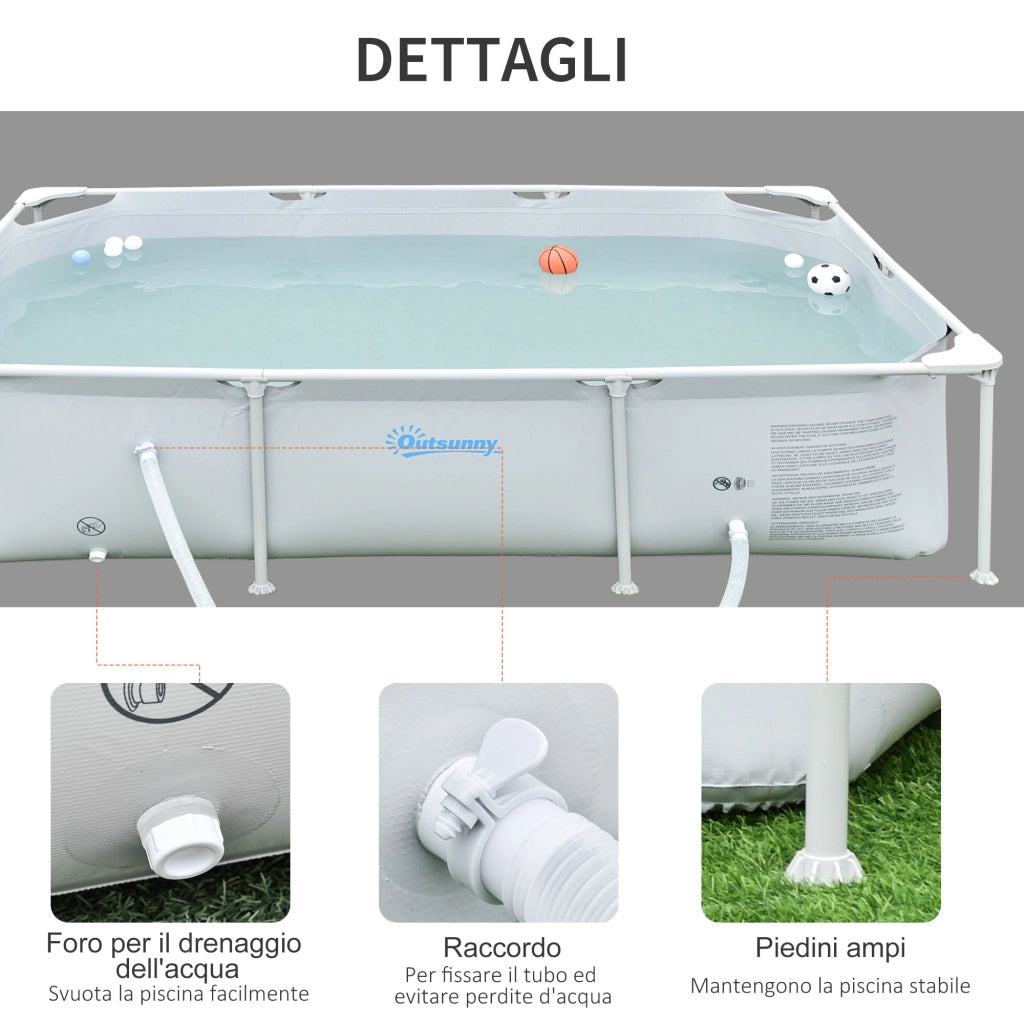 Piscina Fuori Terra Rettangolare Rigida ¨C zephmum ¨C Grigio Acciaio PVC 252x152x65cm