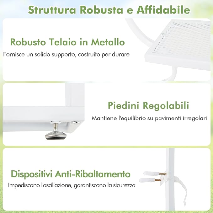 Scaffale Porta Piante a 6 Livelli, Scaffale per Vasi a Forma di Farfalla con 12 Ripiani in Rete Metallica e 4 Ganci, Mensola a Scala per Piante da Interno e Esterno (Bianco)