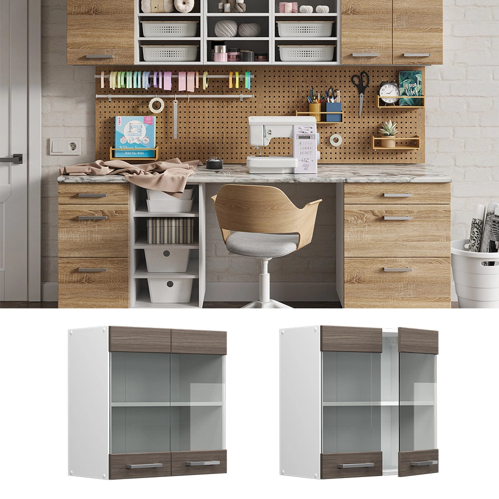 Vicco Pensile universale Grigio 60 cm con ante in vetro