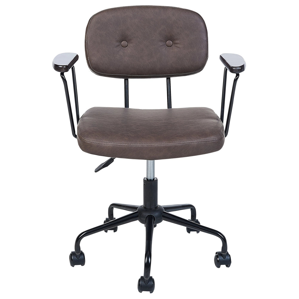 Sedia da ufficio in ecopelle marrone scuro girevole e regolabile stile moderno home office