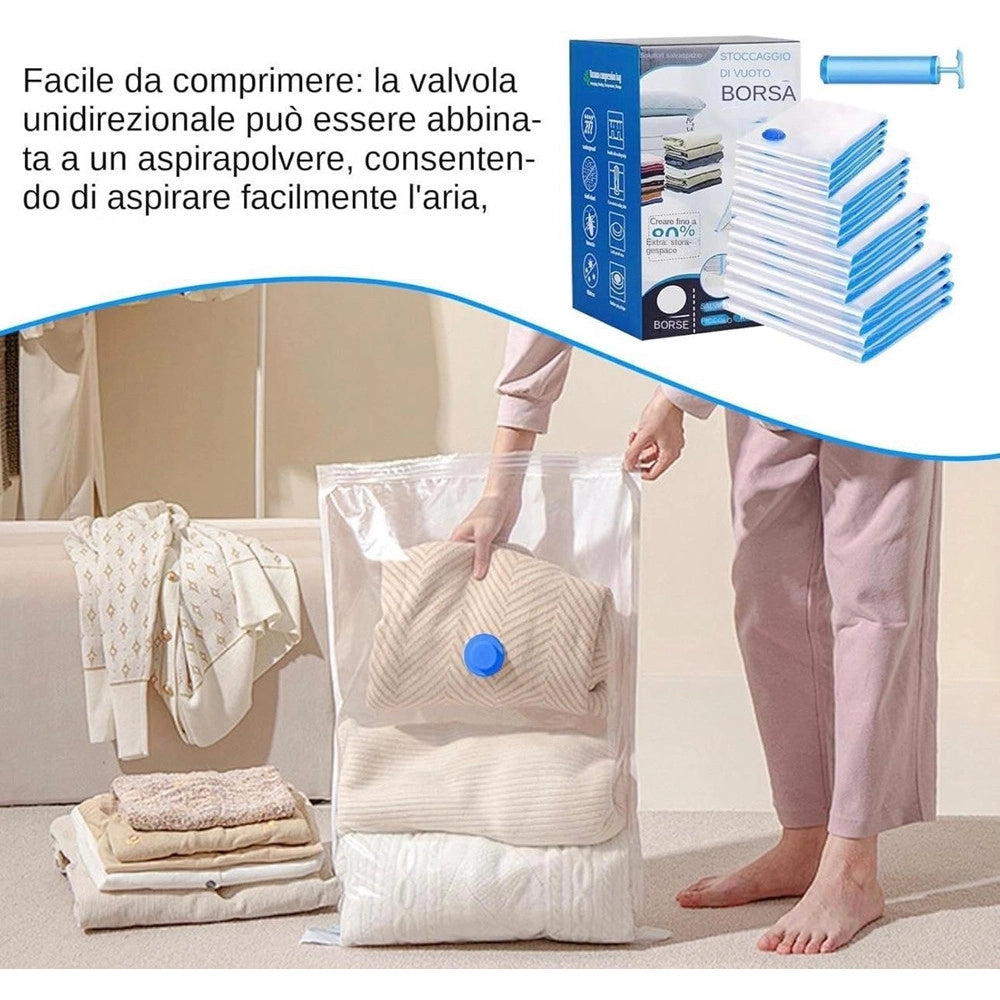 Trade Shop - Confezione 20pz Sacchetti Sottovuoto Per Vestiti Riutilizzabili Salvaspazio Con Pompa -