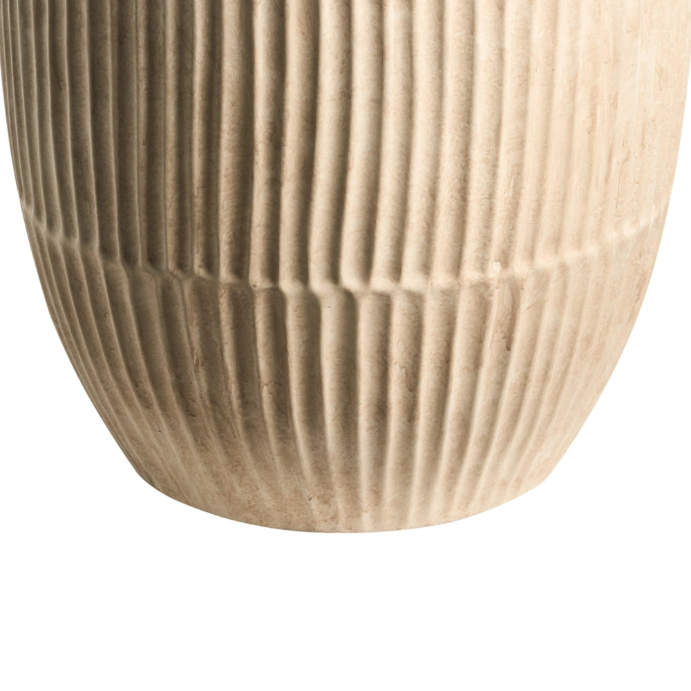 Vaso da fiori beige chiaro in fibra di argilla verniciata per interni ed esterni rotondo 36 x 36 x 50 cm alto design moderno soggiorno giardino