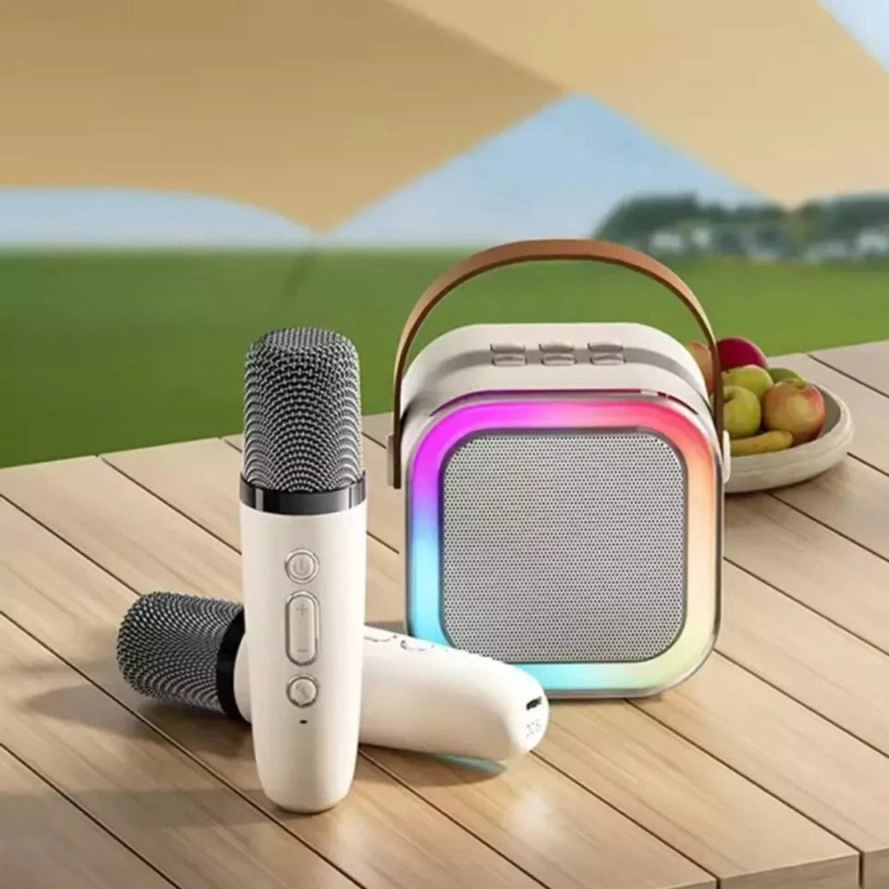 Trade Shop - Altoparlante Portatile Karaoke Con 2 Microfoni Wireless Luci Rgb Bluetooth -