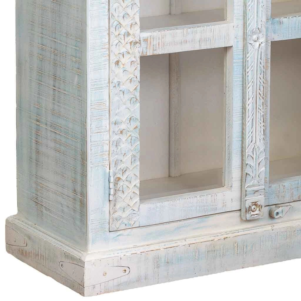 Vetrina in legno artigianale bianca e blu, 91x40x180h cm