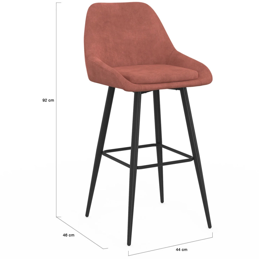 IDMarket - Set di 4 sgabelli da bar THALYA in velluto terracotta con mezzi braccioli