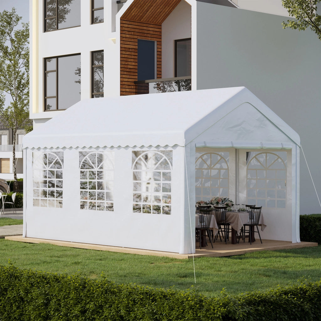 EasyComfort Tendone per Feste 6x4m con Pareti Rimovibili, Porte e 6 Finestre, Bianco