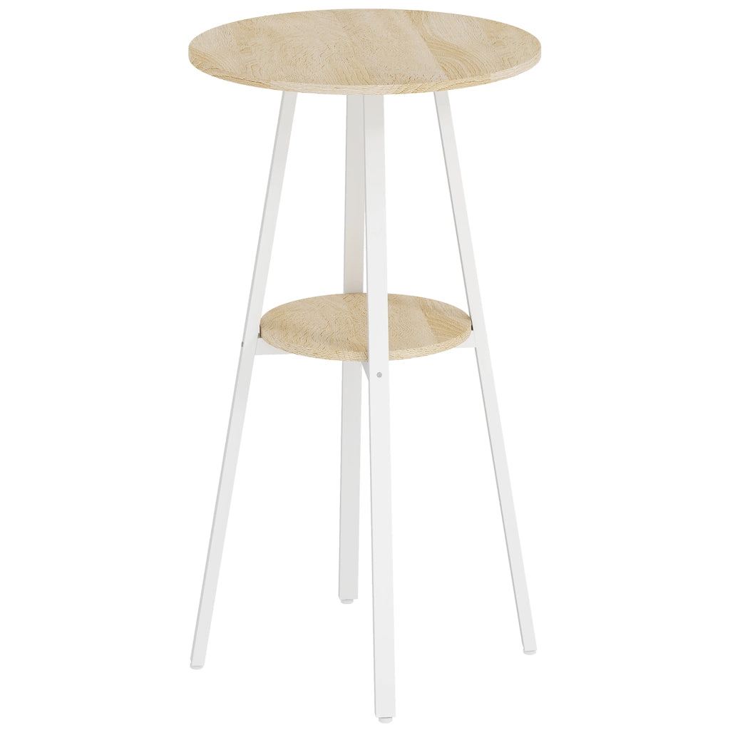 Tavolo Alto Rotondo Ø55x95 cm con Mensola per 2 Persone in Metallo e Melamina Naturale e Bianco