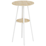 Tavolo Alto Rotondo Ø55x95 cm con Mensola per 2 Persone in Metallo e Melamina Naturale e Bianco