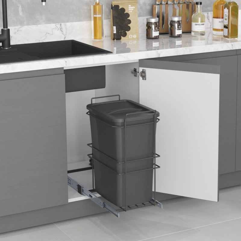 Contenitore per la raccolta differenziata Recycle Inox 2x12lt per il montaggio sul fondo e l'estrazione manuale/automa..