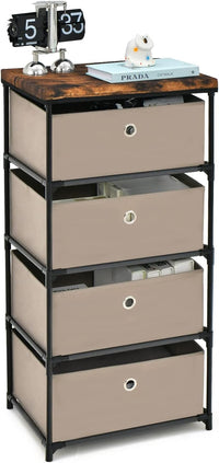 Cassettiera in Tessuto, Mobile con 4 Cassetti e Struttura Robusta in Metallo, Mobiletto Salvaspazio per Camera da Letto, Corridoio, Ingresso e Armadio, 42 x 33,5 x 84,5 cm (Marrone)