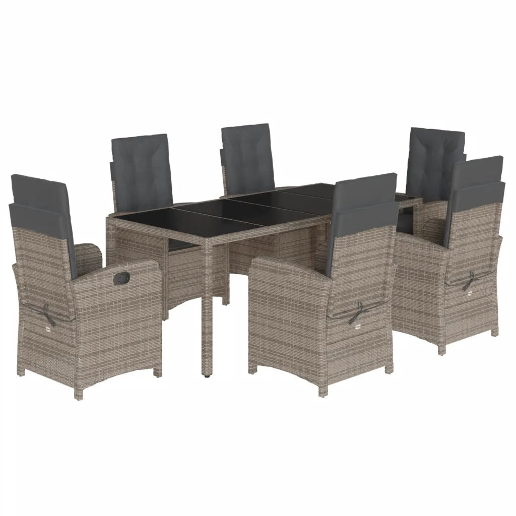 Set da Pranzo da Giardino 7 pz con Cuscini in Polyrattan Grigio