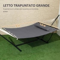 Amaca da Giardino Portatile con Cuscino Integrato, in Cotone, Poliestere e Acciaio, 368x93x110 cm, Grigio Scuro