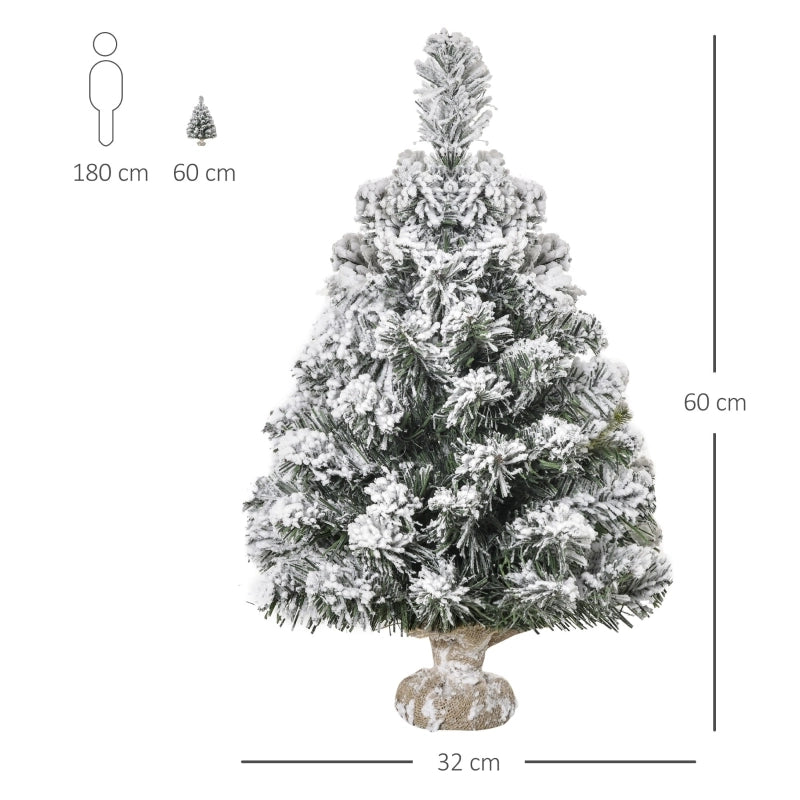 Mini albero di Natale artificiale da 60 cm, abete artificiale con neve, 67 punte, base in cemento per interni ed ufficio.