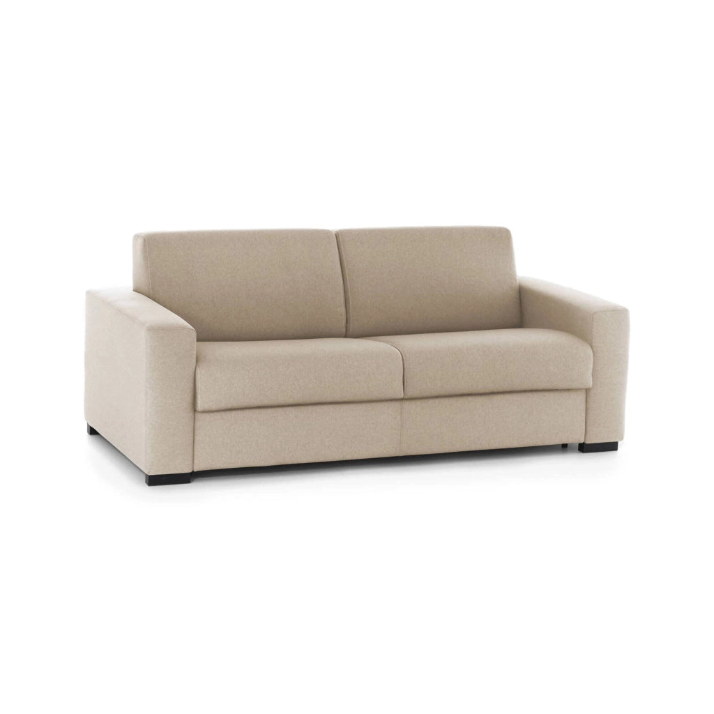 Divano Letto Alcatraz, Divano a 2 posti, Made in Italy, SofÒ  Soggiorno con apertura girevole, in tessuto imbottito, con Braccioli slim, cm 160x95h90, Beige