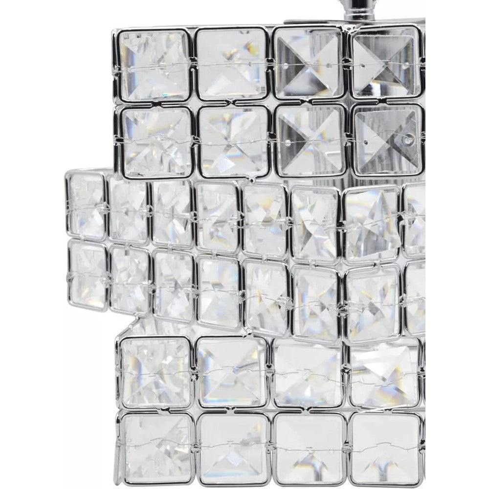Trade Shop - Lampadario Sospeso Cubo Intrecciato Con Cristalli Lampada Luce E27 Argento 32408 -